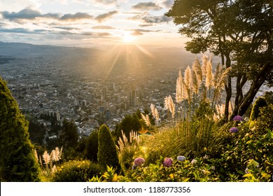 View From Monserrat Over Bogota At Sunset