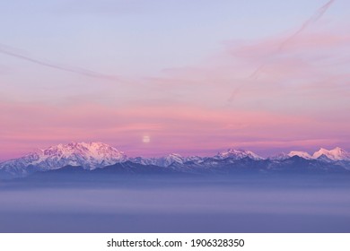 View Of Monte Rosa From Mottarone At Sunrise.