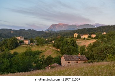 view of Monte Vettore at sunrise, highest mountain of Monti Sibillini national park, Italy