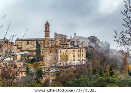 view of Montepulciano in rainy weather, Italy