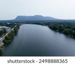 View of the Mont-Saint-Hilaire mountain from the other side of the river.