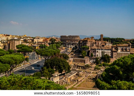 View from the monument of the Altare della Patria in Rome towards the Colosseum, Lazio - Italy