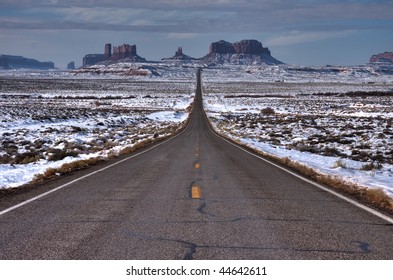 Monument valley road at winter on photo canvas