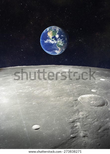 View from moon on earth. Elements of this image\
furnished by NASA
