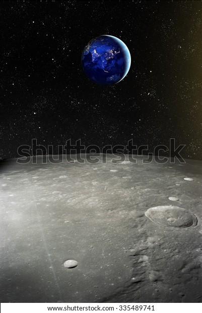 View from moon on earth. Elements of this image\
furnished by NASA