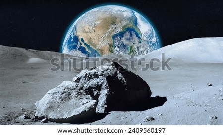 View from the Moon on Earth in outer space. Moon and Earth. Elements of this image furnished by NASA.