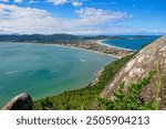 View from Morro do Macaco of Canto Grande and Mariscal Beaches in Bombinhas, Santa Catarina, Brazil