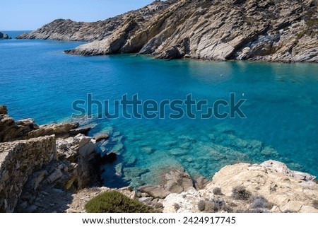 View of the most amazing turquoise beach of Tripiti, on a beautiful day on the island of Ios Greece Foto stock © 