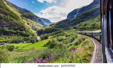 View from the most beautiful train journey Flamsbana between Flam and Myrdal in Aurland in Western Norway