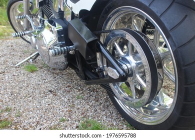 View Of A Motorcycle Rear Wheel With V-belt Drive.