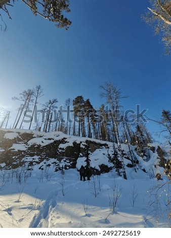 view from Mount Aigir in Bashkiria in winter on a sunny frosty day, Beloretsk