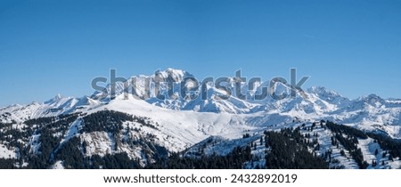 View of Mount Blanc in winter from Les Saisies Ski resort, French Alps [[stock_photo]] © 