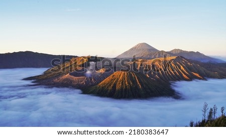 View of Mount Bromo, in East Java, Indonesia, foggy in the morning.