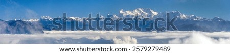 View of mount Kangchenjunga 8586 m from Eastern Nepal, the higgest mount of India and third highest mountain in the world, Nepali Himalayas mountains
