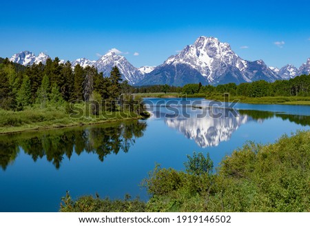 View of Mount Moran in Grand Teton National Park from oxbow bend