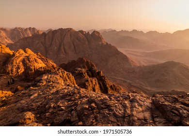View from Mount Sinai at sunrise. Beautiful mountain landscape in Egypt. - Shutterstock ID 1971505736
