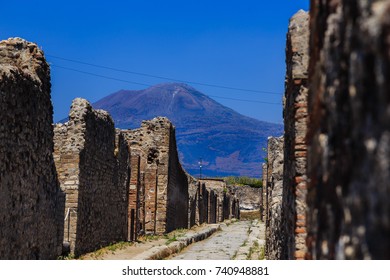 View Of The Mount Vesuvius From Pompeii, Italy