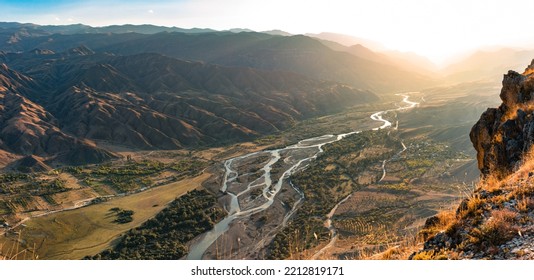View from the mountain to the Avar Koisu River near the village of Golotl in the Khunzakh region of the Republic of Dagestan. - Powered by Shutterstock