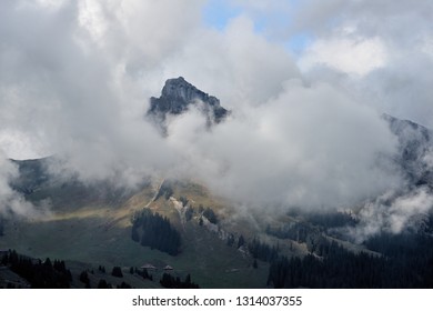 View of the mountain covered by the clouds.