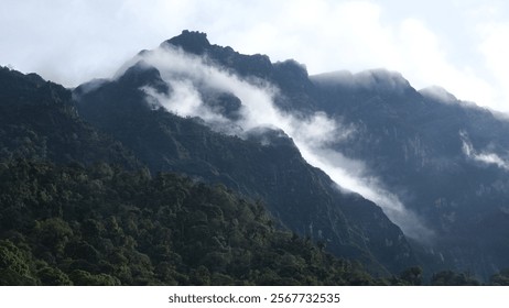 The view from the mountain covered with clouds