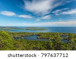 The view from a mountain at the High Coast natioanl park in Sweden. Skuleskogen national park in summer.