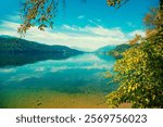 View of mountain lake in autumn. Millstatt am See, Lake Millstatt in Carinthia  Austria Europe