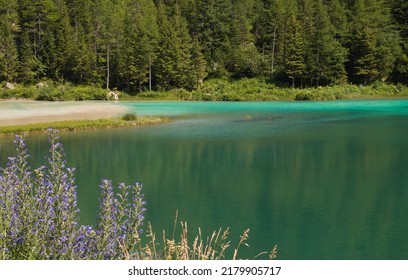 View Of Mountain Lake On The Alps In Summer, Macugnaga And Lake Delle Fate, Italy