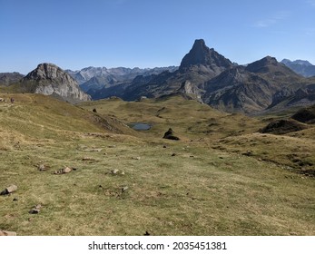 View Of A Mountain Landscape With A Cloudy Sky. Pic Du Midi D'Ossau