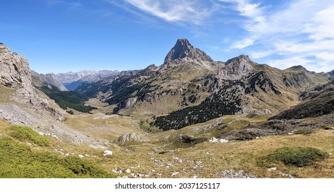 View Of A Mountain Landscape With A Cloudy Sky. Pic Du Midi D'Ossau