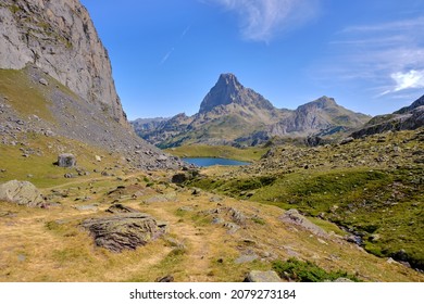 View Of A Mountain Landscape With A Cloudy Sky. Pic Du Midi D'Ossau