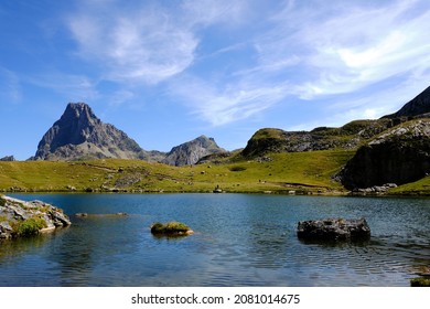 View Of A Mountain Landscape With A Cloudy Sky. Pic Du Midi D'Ossau