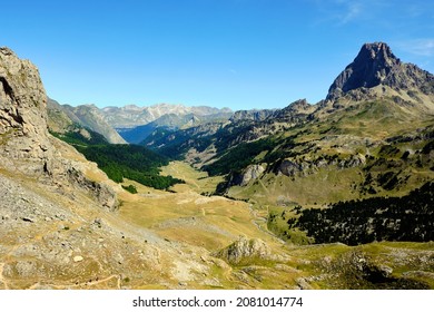 View Of A Mountain Landscape With A Cloudy Sky. Pic Du Midi D'Ossau