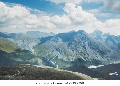 View of the mountain Mother of the World and the  Jarlu valley from the pass Karatyurek. Altai mountains landscape. Russia - Powered by Shutterstock