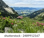 View from the mountain Nebelhorn in Oberstdorf, Allgäu, Bavaria, Germany. Summer time.