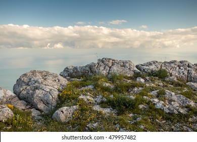 View From The Mountain, On A Cliff, Mountain Crimea, Above The Clouds