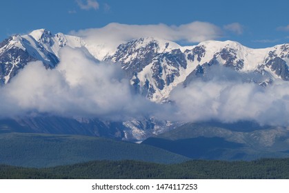 View of the mountain range, mountains in the clouds