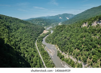 view of the mountain river Mzymta in the vicinity of Sochi in Russia - Shutterstock ID 1406664929