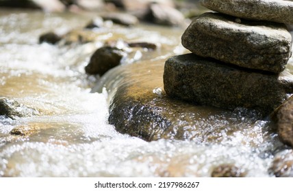 View Of A Mountain Stream That Flows Between The Stones