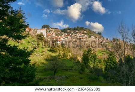 view of mountain village, Valtessiniko in Arcadia, Peloponnese, Greece