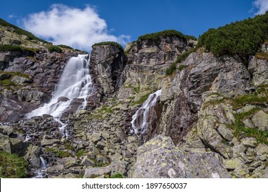 View of the mountain waterfall Skok, located at High Tatras in Slovakia