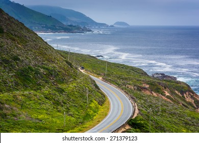 View of mountains along the coast and Pacific Coast Highway, at Garrapata State Park, California.