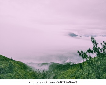 View of mountains covered with clouds, this photo was taken on June 14 2019