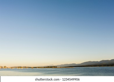 View Of Mountains And Ocean From Comox Wharf, Comox Valley, BC, Canada