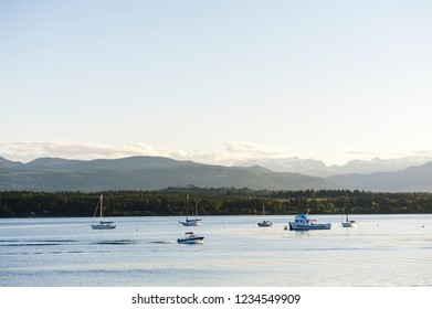 View Of Mountains And Ocean From Comox Wharf, Comox Valley, BC, Canada