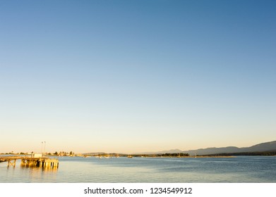 View Of Mountains And Ocean From Comox Wharf, Comox Valley, BC, Canada