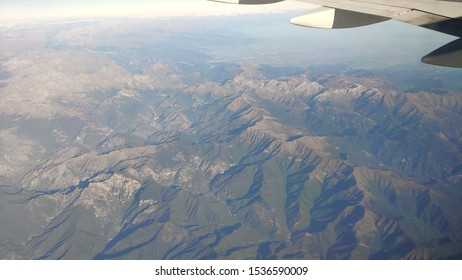 View to the mountains from a plane