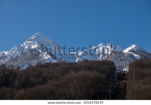 View Mountains Ski Lift Cabins Snowboarders Stock Photo Edit Now