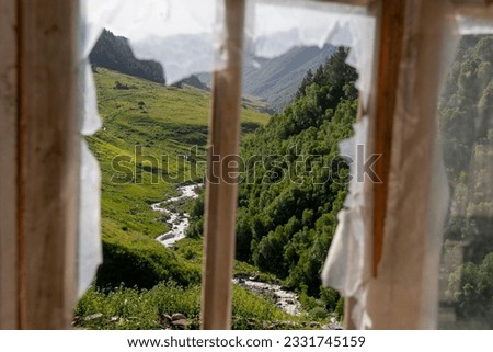 Similar – Image, Stock Photo View through a window covered with ice flowers to a lime tree with squirrel’s rook. | Winter mood