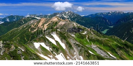 View of mountains(mt.tsurugi and mt.tateyama) from the summit of Mt.Suisho in the Northern Alps ,toyama prefecture,japan