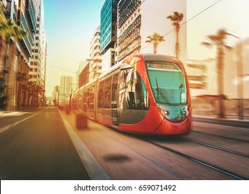 View Of A Moving Tram In Casablanca